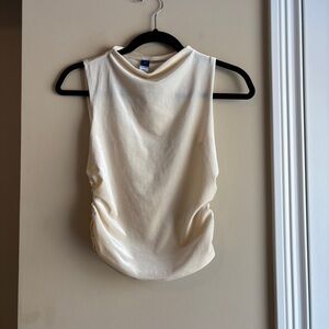 Cream Velvet Ruched Cowl Neck Tank
